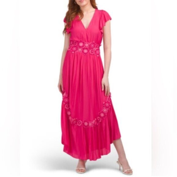 NWT Ramy Brook Lenna Pink Embellished Short Sleeve Maxi Dress - Picture 3 of 17